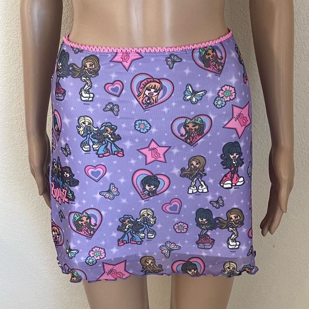 DOLLS KILL x BRATZ Toon Print Mesh Skirt Purple High Waist Print New Small NWT